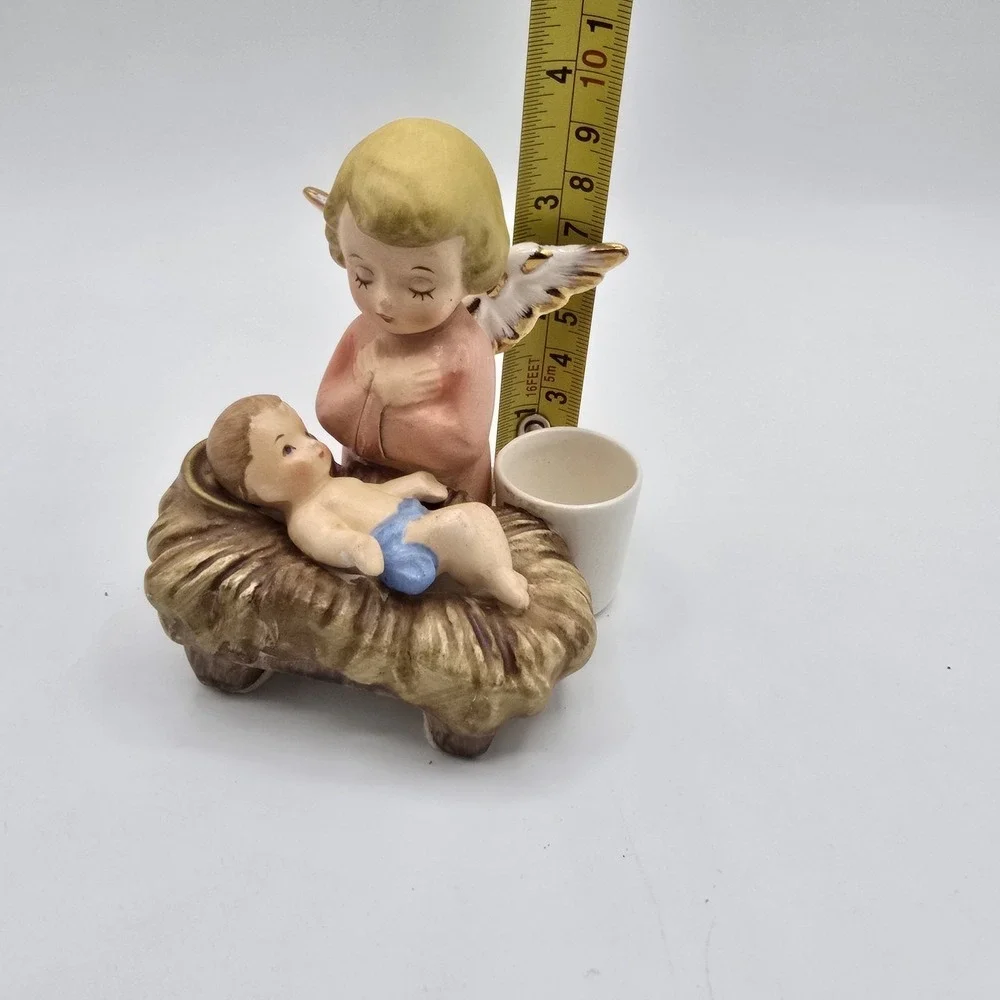 Vintage Angel And Baby Jesus Nativity‎ Candle Holder Christmas Decor